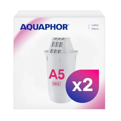 Immagine di AQUAPHOR Cartucce filtro A5 2 pacchi Con magnesio I Filtra calcare e cloro, metalli pesanti altre sostanze 350l di acqua purificata la tecnologia AQUALEN Per bevande cibo migliori