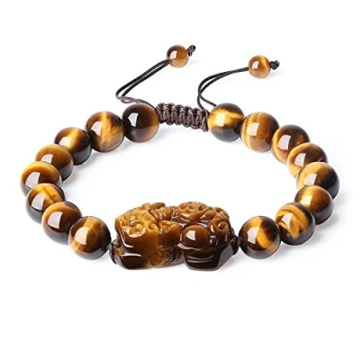 Immagine di COAI Bracciale Ispirazione Shamballa Regolabile da Uomo in Occhio di Trigre Marrone con Pixiu