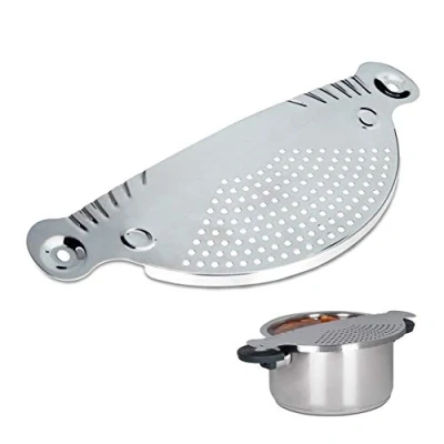 Immagine di Relaxdays Scolapasata, Scolapasta Acciaio, da Agganciare, Pentole e Ciotole, Salvaspazio, Smart, Metallo, H x L 32,5 13 cm, Argento, Inox, 1 pz