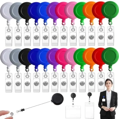 Immagine di 24 Pcs Porta Badge Retrattile Yo Yo, Clip a Scomparsa per Badge, Identificativo Colorato di 12colore, Infermiera Studente