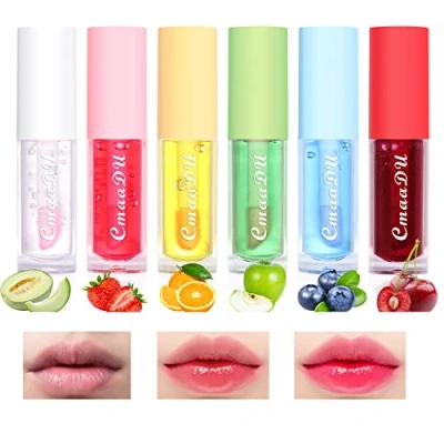 Immagine di Olio labbra idratante 6 Pack Balsamo Kit per la cura delle aromatizzato alla frutta ucidalabbra Trasparente,Plumper,per Naturali, Idrata e Riduce le Rughe