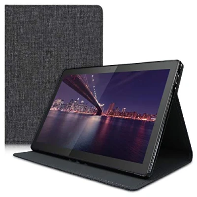 Immagine di kwmobile Custodia compatibile con Lenovo Tab M10 Cover Tablet supporto Copertina in pelle PU Smart Case Stand Tessuto grigio scuro