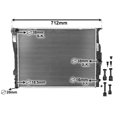 Immagine di VAN WEZEL *** IR PLUS 06002303 Radiatore motore Alluminio 600 460 30 con accessori adattatore Alette di raffreddamento saldate