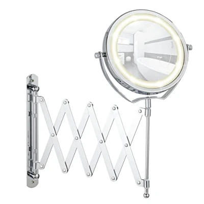 Immagine di Wenko LED Specchio cosmetico telescopico da Parete Brolo Illuminato, Regolabile in Altezza, orientabile Cromo