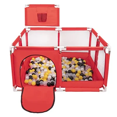 Immagine di Selonis Recinto Per Bambini Con 900 Palline Colorate 6 Cm, Rosso:Nero/Perla/Giallo/Trasparent