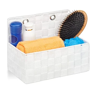 Immagine di Relaxdays Cestino Portaoggetti, da Appendere, Organizer per Bagno, Corridoio, Camera Letto, HLP: 20x25x15 cm, Bianco, PP, Metallo