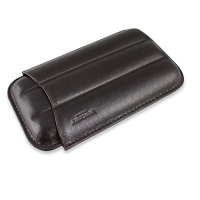 Immagine di EGOIST Moulded Robusto Cigarette Case I Portasigari Sagomato Vera Pelle Capacità 3 Sigari Robusti Scomparti Ampi Alta Qualità Marrone