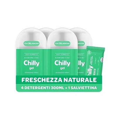 Immagine di Chilly Detergente Intimo Fresco, per l&#039;Igiene Intima con Molecola Antiodore, Formula Fresca Mentolo Naturale, PH 5, Clinicamente Testato, Confezione da 4 Flaconi 300 ml