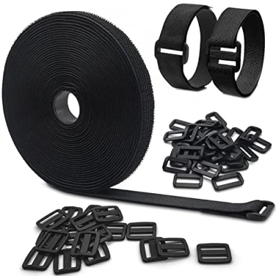Immagine di Fascette a Strappo Da 10 M 50 Fibbie, Fascetta per Cavi Lunghezza Libera 2 cm Di Larghezza, Hook and Loop Strap,Riutilizzabili Fettuccia Nylon Nero Casa, Ufficio e Giardino