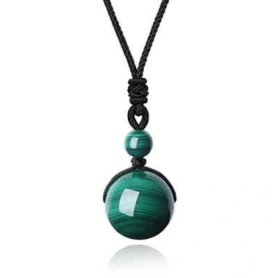 Immagine di COAI Pendente Sfera in Malachite, Collana Unisex Bilanciamento Reiki Pietre Mala con Laccio Regolabile