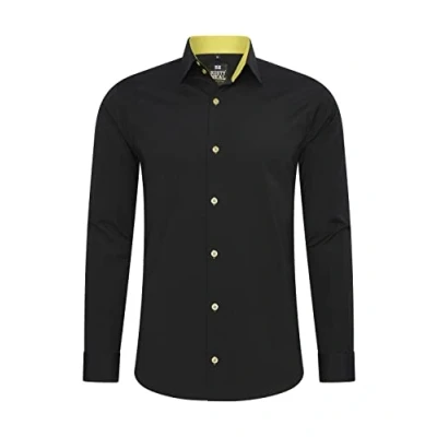 Immagine di Rusty Neal Camicia da uomo di alta qualità, slim fit, a maniche lunghe, elasticizzata, contrasto, per il tempo libero, nero / giallo, S