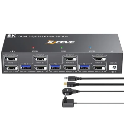 Immagine di Switch KVM DP USB 3.0 2 monitor 3 computer, YOUTINGHDAV 4K a 144 Hz, per doppio Displayport 1.4, Condividi 4 dispositivi Tastiera Mouse