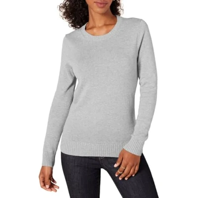 Immagine di Amazon Essentials Maglione A Girocollo in 100% Cotone (Disponibile Taglie Forti) Donna, Grigio Chiaro Puntinato, XL