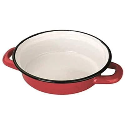 Immagine di Ibili 912218 Tegame a 2 Manici, in Acciaio smaltato, ø 18 cm, Colore: Rosso (Esterno)/Bianco (Interno)