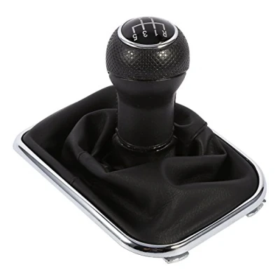 Immagine di Pomelli Leva Cambio Per Auto,Manuale 5 Marce Pomello Del Fodera In Similpelle Nera Nero V W,For Gol F4, For