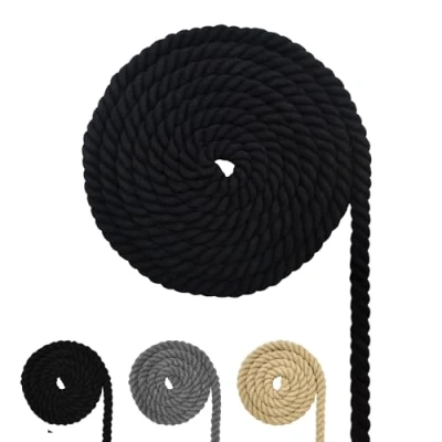 Immagine di Cordoncino di cotone, corda cotone macramè, diverse misure, per lavori fai da te, regali (nero, 8 mm (20 m)