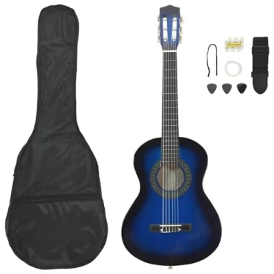 Immagine di vidaXL Set di chitarra classica per principianti, 8 pezzi, blu 1/2 34&quot;