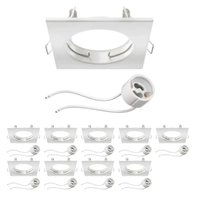 Immagine di ledscom.de 10 pz. cornice da incasso a soffitto RIR angolare bianca opaca (LED/alogena/GU10/MR16/PAR16/50mm) incl. presa GU10