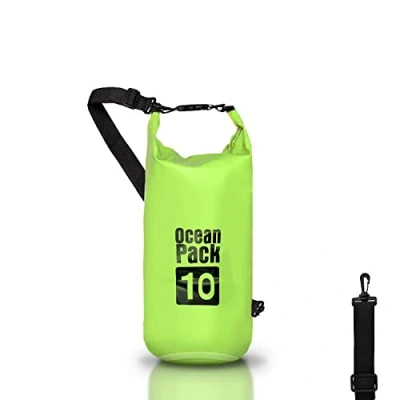 Immagine di Dry Bag, Borsa Sacca Zaino impermeabile Waterproof, chiusura a rotolo e tracolla, custodia per cellulare marsupio Mare Barca Pesca Rafting Spiaggia Sport Acquatici (Green, 10l)