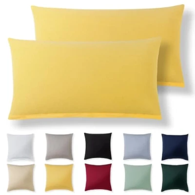 Immagine di Alreya Set di 2 Federe in 100% jersey cotone con chiusura lampo 40 x 70 cm Giallo Federa Cuscino, Copricuscino Divano, super morbida 40x70