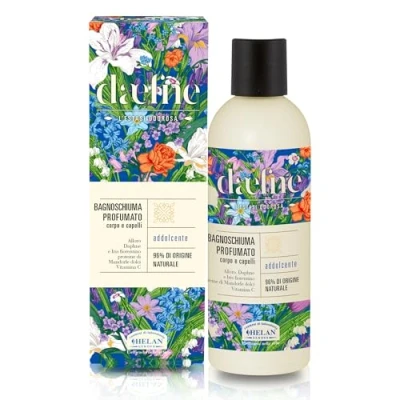 Immagine di Helan Daefne Shampoo e Bagnoschiuma Uomo Donna Addolcente con Vitamina C, Mandorle Dolci, Iris Alloro, Docciaschiuma Gel Delicato Corpo Capelli 96% di Origine Naturale, 200 ml Made in Italy