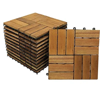 Immagine di SAM Set di 33 Piastrelle in Legno 02 per 3 m², Acacia, con 12 doghe Giardino, terrazza, Balcone, Pavimento Struttura drenante