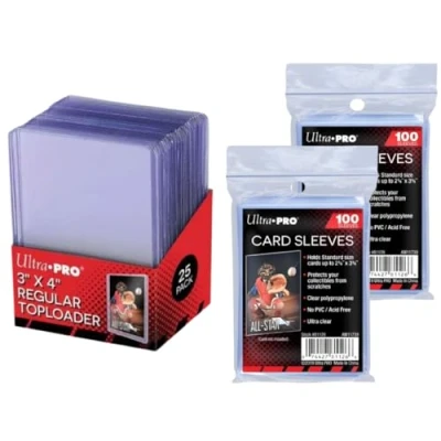 Immagine di HEART FOR CARDS 25 Regular Toploader trasparenti 3&quot; x 4&quot; + 200 custodie morbide Ultra Pro Protezione spedizione Heartforcards
