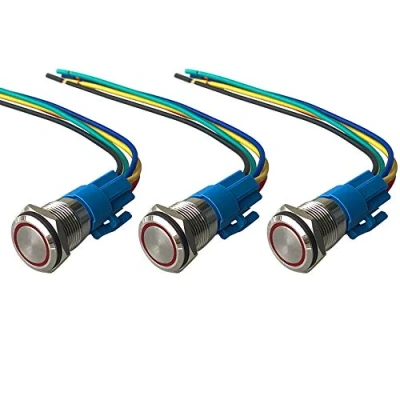 Immagine di QitinDasen 3Pcs Premium 12V / 24V 5A Interruttore a Pulsante Momentaneo, 19mm in Metallo con LED Rosso, Avviamento Auto Acciaio Inossidabile impermeabile