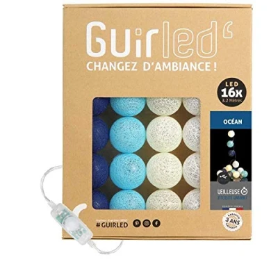 Immagine di GuirLED Guirlanda luminoso a LED per batuffoli di cotone USB Luce notturna bambini 2h Alimentatore doppio 2A incluso 3 intensità 16 sfere 1,6m Oceano