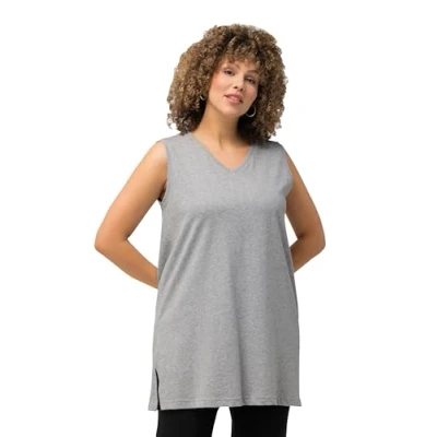 Immagine di Ulla Popken Basic V Top Magliette, Hellgrau Meliert, 64 66 Donna