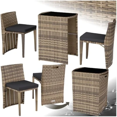 Immagine di TecTake® Set in Rattan Bistrot Amburgo, Comodi Cuscini Idrorepellenti, Telaio Robusto Alluminio, Ideale per Esterni, Design Elegante, Pronto all&#039;Uso naturale