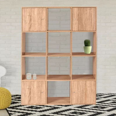 Immagine di Contenitore cubo RUDY a 12 scomparti in legno effetto faggio con ante IDMarket