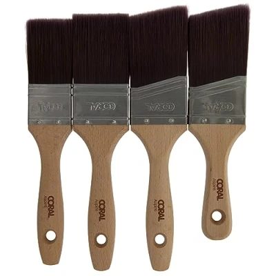 Immagine di Coral Aspire 31718 Set di 4 pennelli professionali con taglio dritto, profilo piatto per una finitura ultra liscia e precisa, emulsione commerciale in legno FSC lucido, 3,8 cm, 5,1