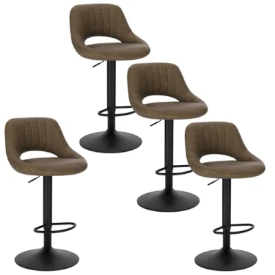 Immagine di EUGAD Set di 4 Sgabelli da Bar Cucina Sedia Alta Sala Pranzo in Simipelle Regolabile e Girevole a 360 con Schienale Poggiapiedi Marrone scuro 0668BY