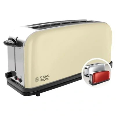 Immagine di Russell Hobbs Tostapane Design Lungo per 2 fette o 1 fetta larga di pane Acciaio Inox Color Crema; Scomparti extra larghi toast; 6 livelli doratura; Scongelamento; 1000W ColorPlus 21395 56