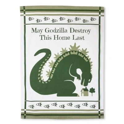 Immagine di getDigital Strofinaccio con scritta May Godzilla Destroy This Home Last Un divertente asciugamano da cucina per geek e fan dei film di mostri, 100% cotone, assorbente lavabile in lavatrice