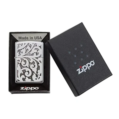 Immagine di Zippo Filigree, Accendino Antivento Ricaricabile, Realizzato in Metallo con Caratteristico Click, Made USA, Ottima Idea Regalo, Ottone, Cromato, 5.70 x 3.70 1.20 cm