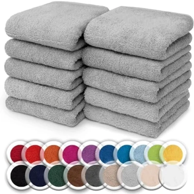 Immagine di NatureMark Confezione da 10 salviette in spugna, 100% cotone, 30 x cm, asciugamani per il viso, Grigio argento