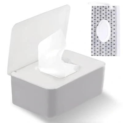 Immagine di Porta Salviette Umidificate Neonato, Scatola Dispenser per salviettine con Coperchio, Contenitore Umidificate, Ufficio Casa (Grigio)