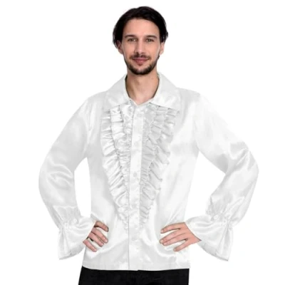 Immagine di amscan Camicia da discoteca uomo 9907023 in raso bianco, taglia XL, XL