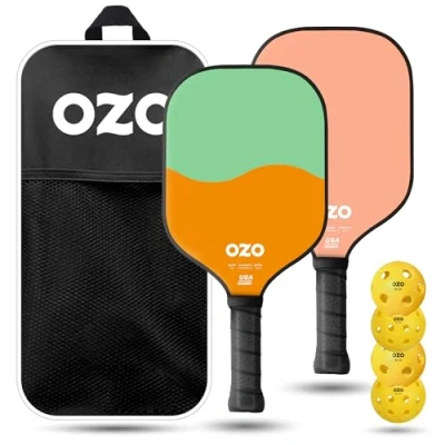Immagine di OZO Pickleball Set di 2 Racchette 4 Palline e Borsa Spark Ibrida in Grafite Inceptra Gelato Controllo Superficie Fibra Vetro per Principianti Esterno ed Interno Approvate USAPA