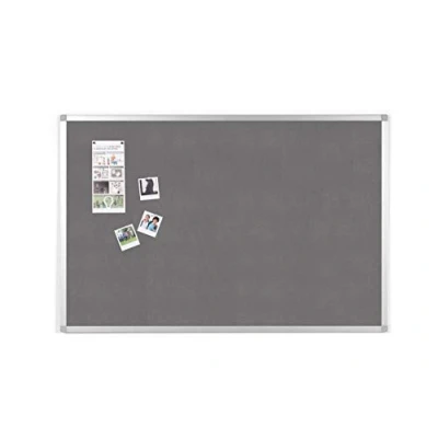 Immagine di BoardsPlus Lavagna In Feltro Grigio, 90 x 60 cm, Bacheca Con Cornice Alluminio, Superficie Di Liscia Grigia