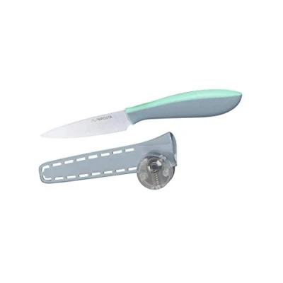 Immagine di Nirosta EVERSHARP, Coltello da cucina Patatiere in acciaio inox con manico morbido al tatto, protezione e affilatore integrato, eternamente affilato (circa 9 cm), quantità: 1 pezzo