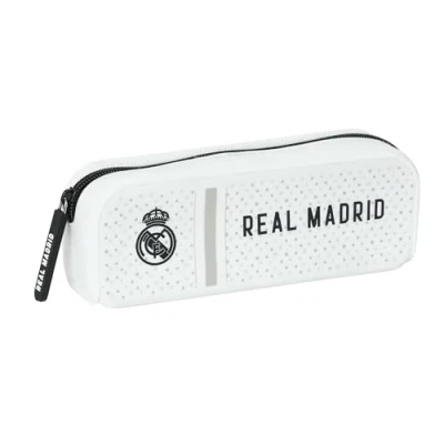 Immagine di Safta Real Madrid 1ª attrezzatura 24/25 astuccio quadrato in silicone, per bambini, ideale bambini età scolastica, comodo e versatile, 18,5 x 5,5 7,5 cm, colore: bianco/grigio,