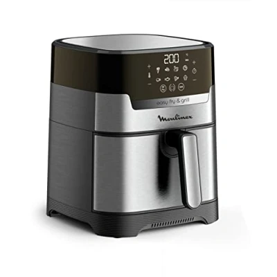 Immagine di Moulinex Easy Fry &amp; Grill, Friggitrice ad Aria 2 in 1, 4,2 Litri, Acciaio inox, senza Olio con Griglia, Display Digitale Touch, 8 Programmi, 6 Persone, Argento, EZ505D10​