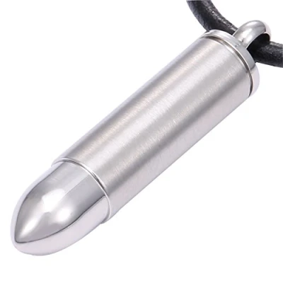 Immagine di DonDon Collana Uomo in acciao Inox 50 cm e Ciondolo Cartuccia Argento apribile con nascondiglio Segreto Sacchetto di Velluto