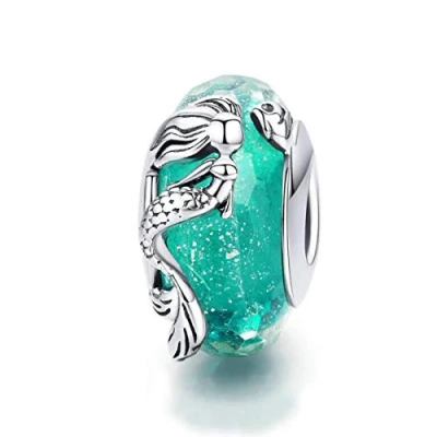 Immagine di Ciondolo in vetro di Murano e argento Sterling per braccialetti Pandora Argento, colore: a forma sirena dell’oceano., cod. C1154