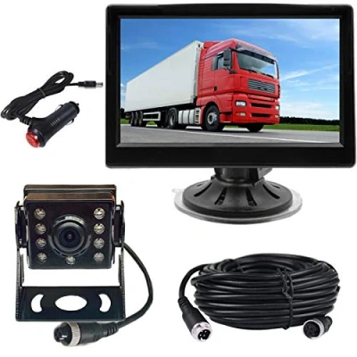 Immagine di HUACANG Telecamera di retromarcia per auto, 4 pin, 12 V 24 V, schermo TFT LCD HD a colori + 8 LED IR visione notturna impermeabile
