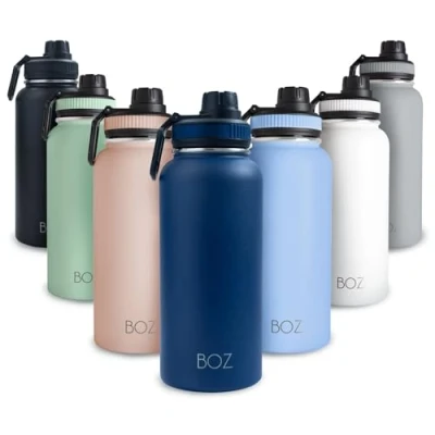 Immagine di BOZ Borraccia Termica 1 Litro in Acciaio Inossidabile a Doppia Parete (Blu), Bottiglia per Bevande Fredde e Calde, Inox Priva di BPA, Thermos Senza Retrogusto Metallico