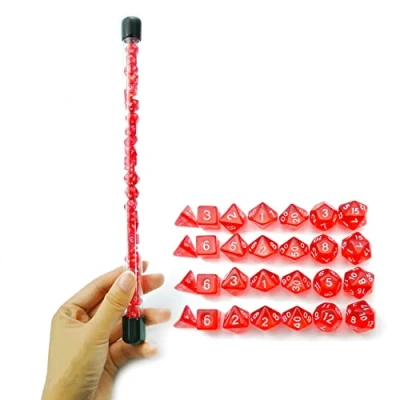 Immagine di Bescon 28pcs Translucent Red Mini Polyhedral Dice Set in Tube, Ruby Dungeons and Dragons 4X7pcs, Gem
